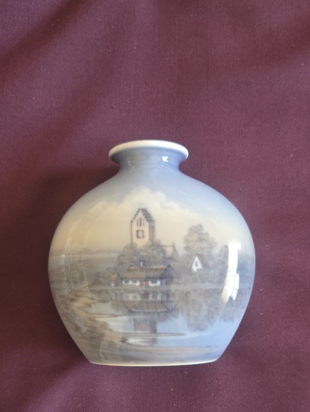 Royal Copenhagen Blue and White Scenic Porcelain Vase